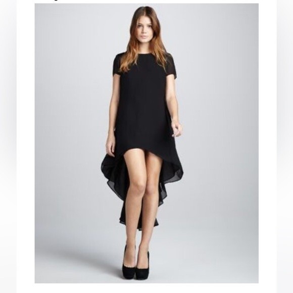 Dress the Population Leather and Chiffon High Low Alondra in Black S - Picture 1 of 16